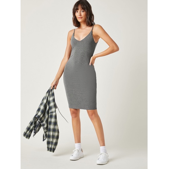 Casual Grey Spaghetti Strap Slim Dress - Picture 3 of 7